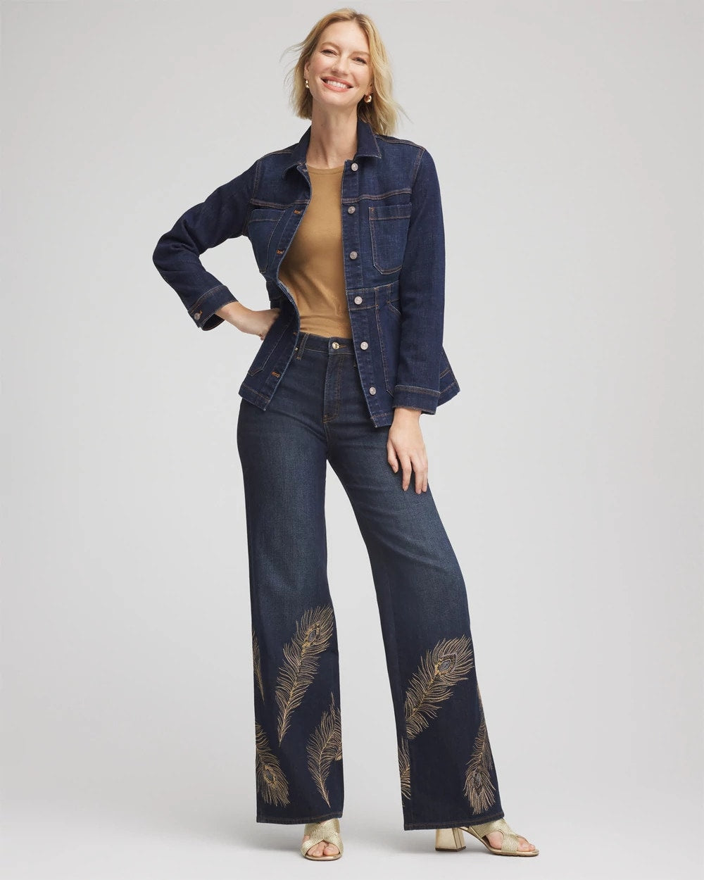 Chico's Clothing Embellished High-Rise Wide-Leg Jeans