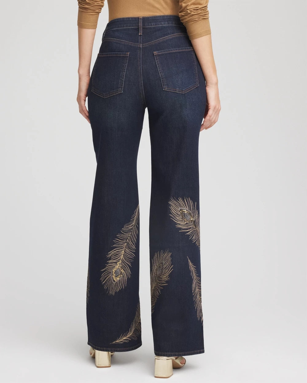 Chico's Clothing Embellished High-Rise Wide-Leg Jeans
