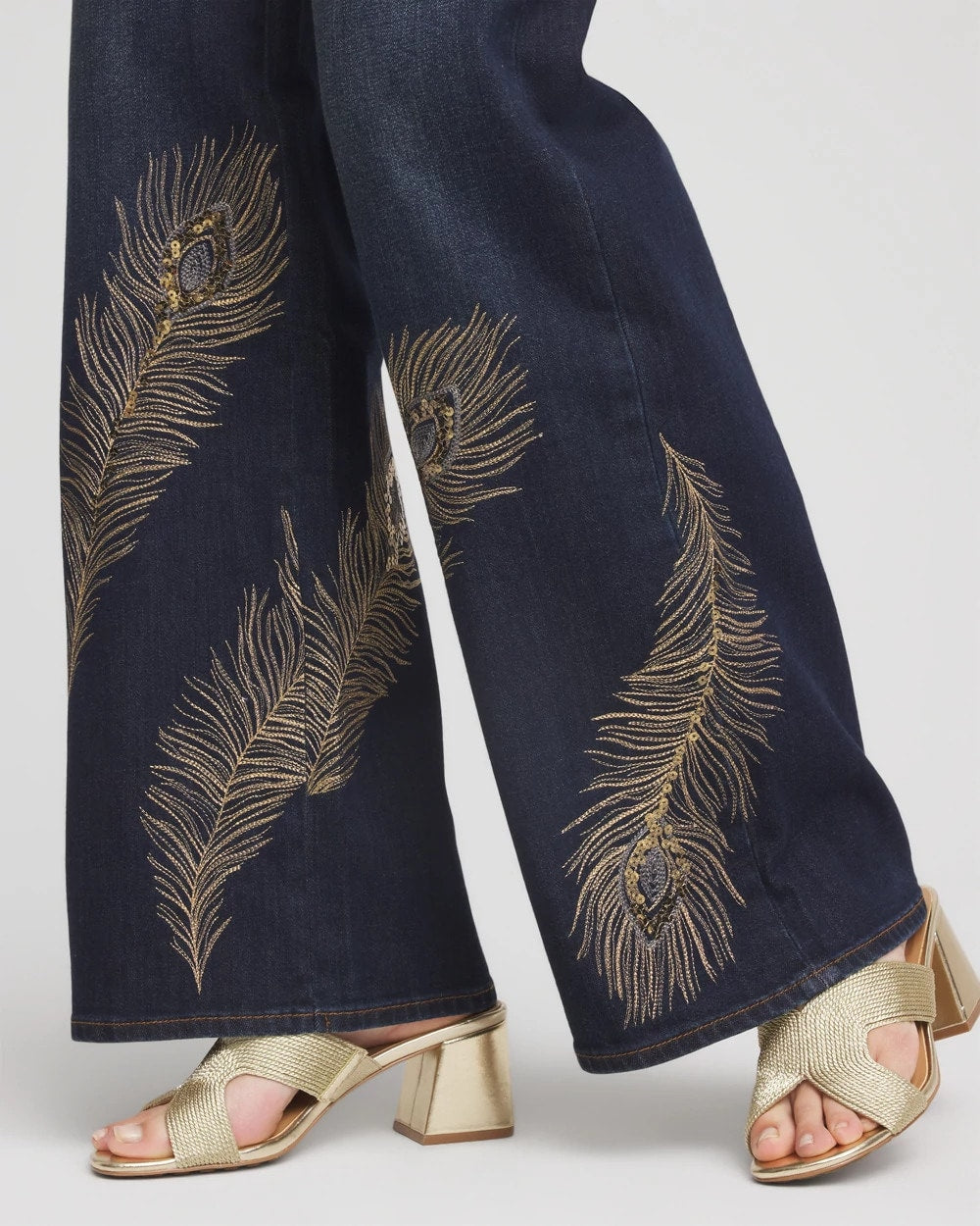 Chico's Clothing Embellished High-Rise Wide-Leg Jeans