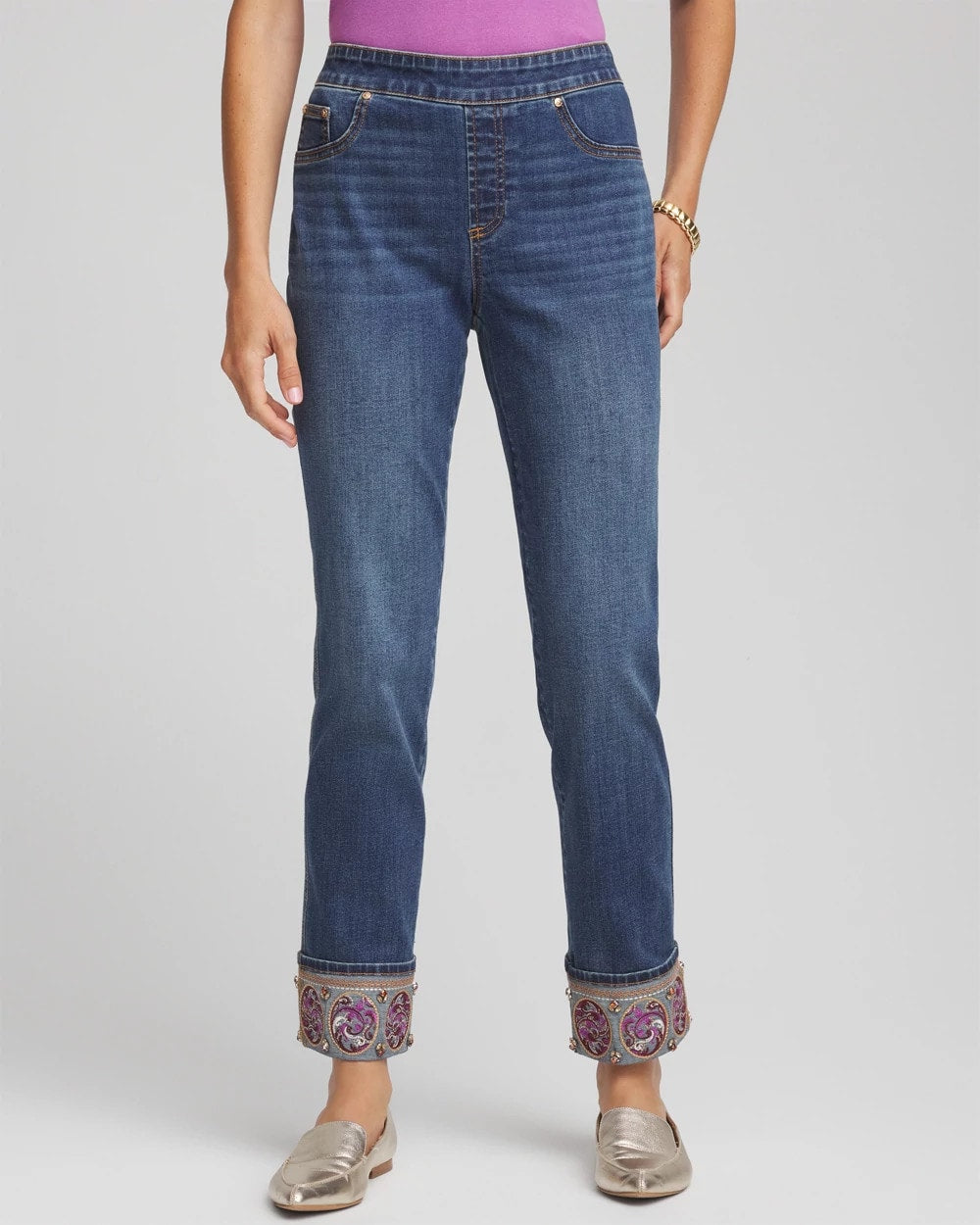 Chico's Clothing Embellished Pull-On Slim Ankle Jeggings