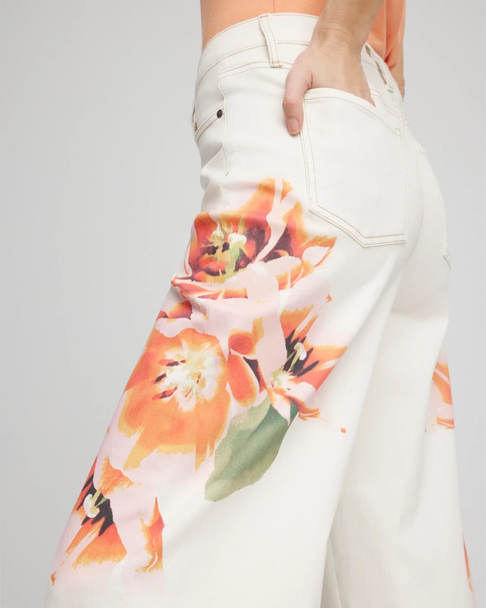 Chico's Clothing Floral High-Rise Wide-Leg Cropped Jeans