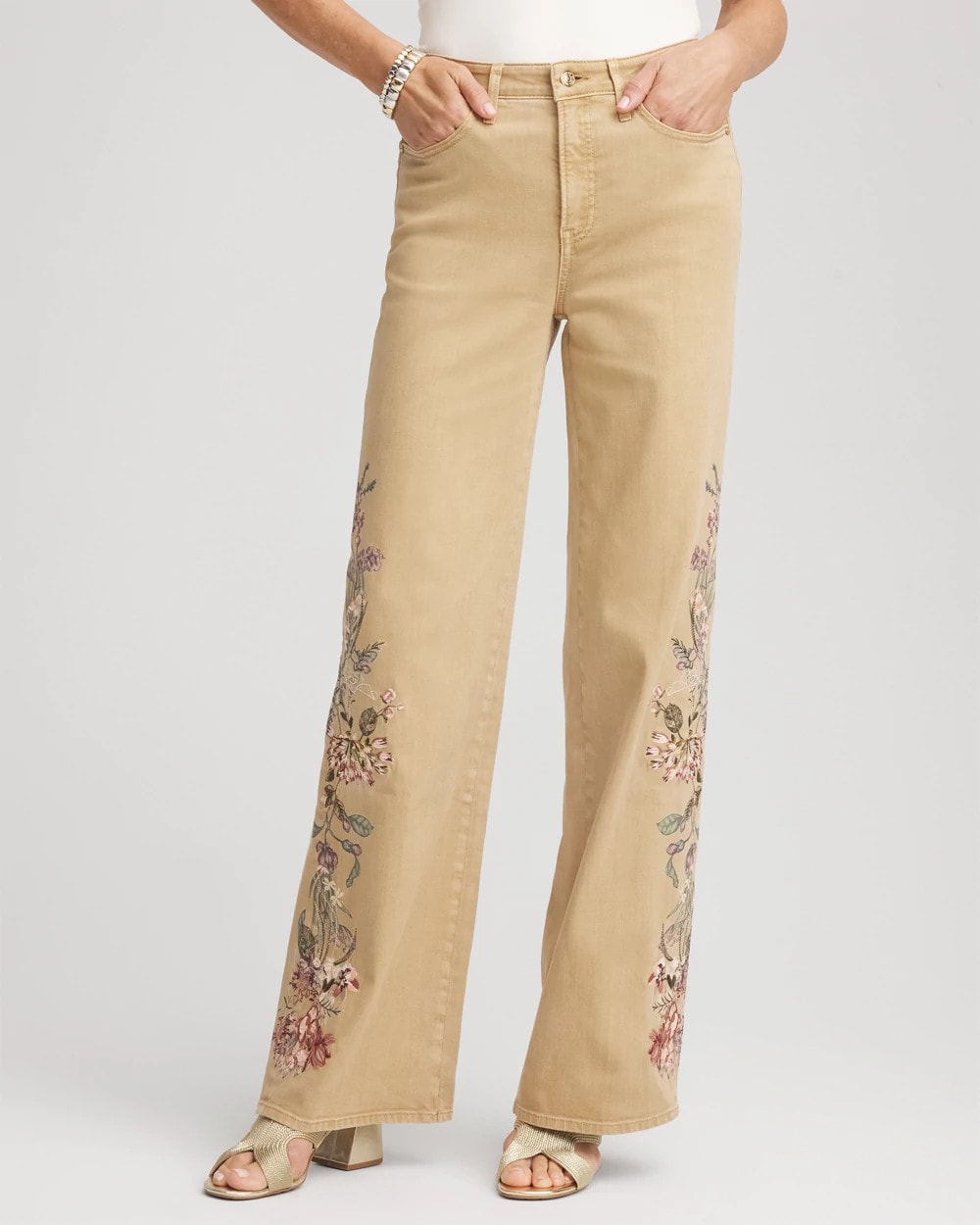 Chico's Clothing Embroidered High-Rise Wide-Leg Jeans