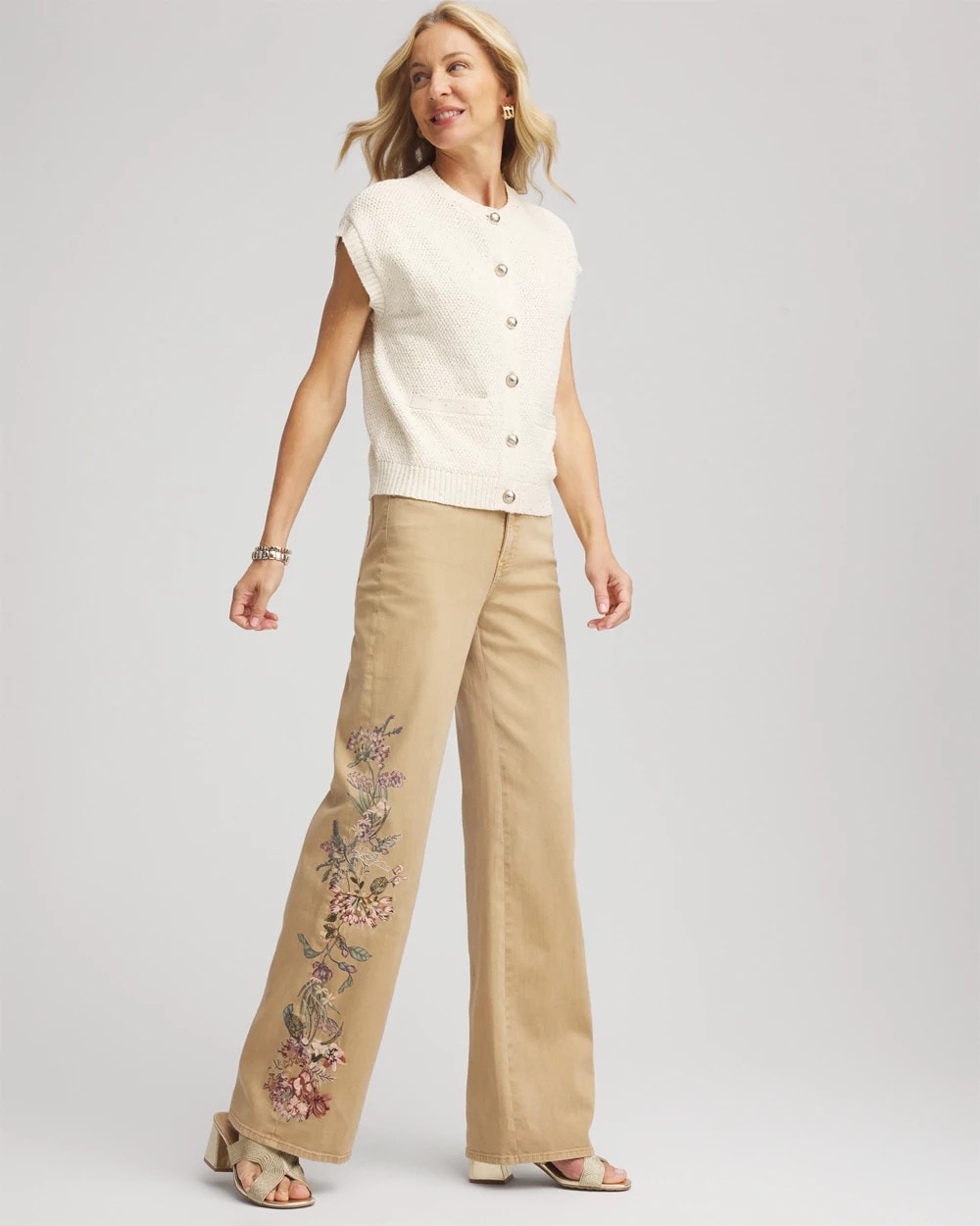 Chico's Clothing Embroidered High-Rise Wide-Leg Jeans