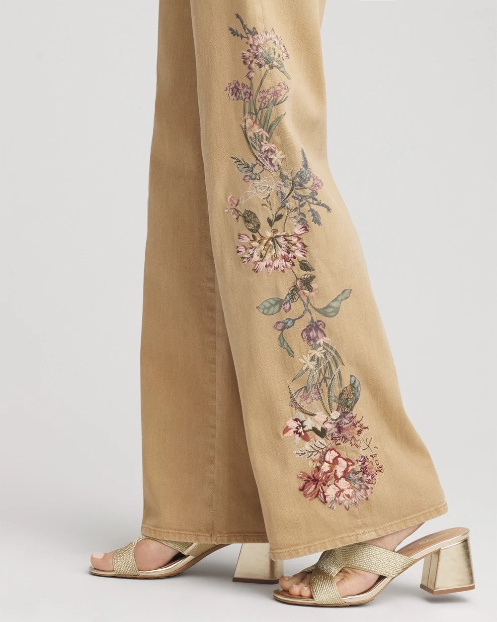Chico's Clothing Embroidered High-Rise Wide-Leg Jeans