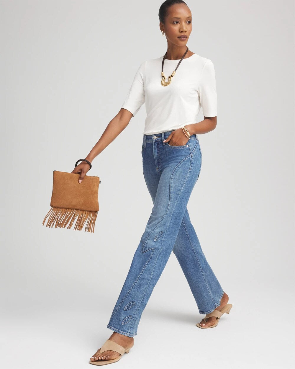 Chico's Clothing Appliqué High-Rise Wide-Leg Jeans