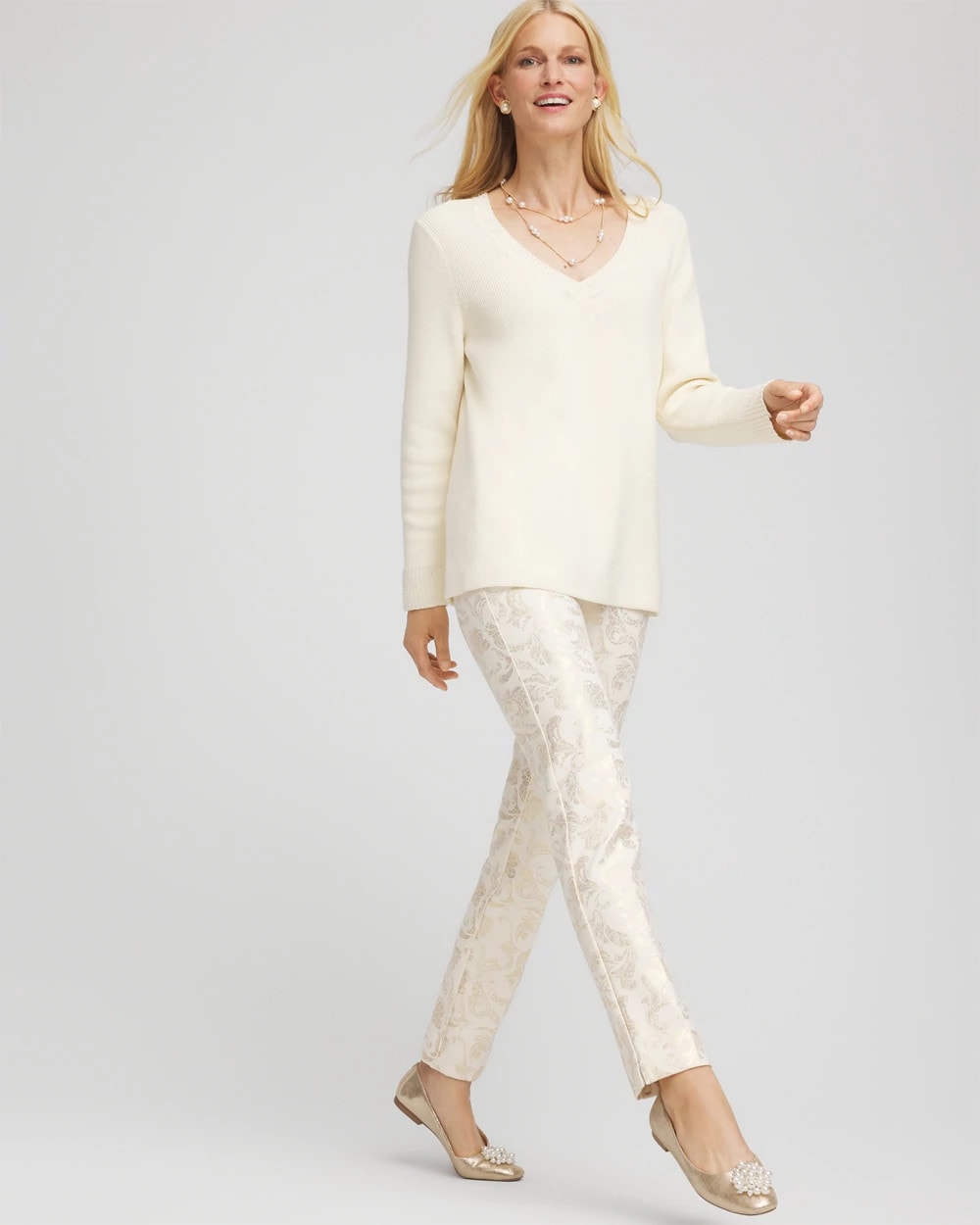 Chico's Clothing Juliet Golden Foiled Slim Ankle Pants