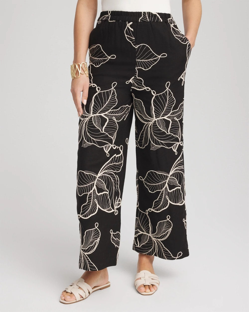 Chico's Clothing Embroidered Wide-Leg Cropped Pants