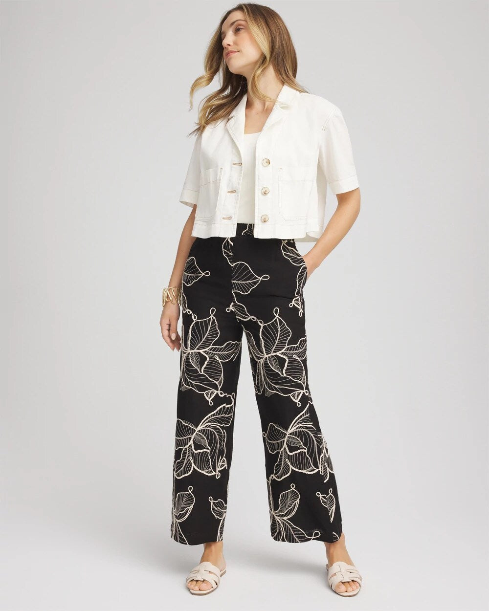 Chico's Clothing Embroidered Wide-Leg Cropped Pants