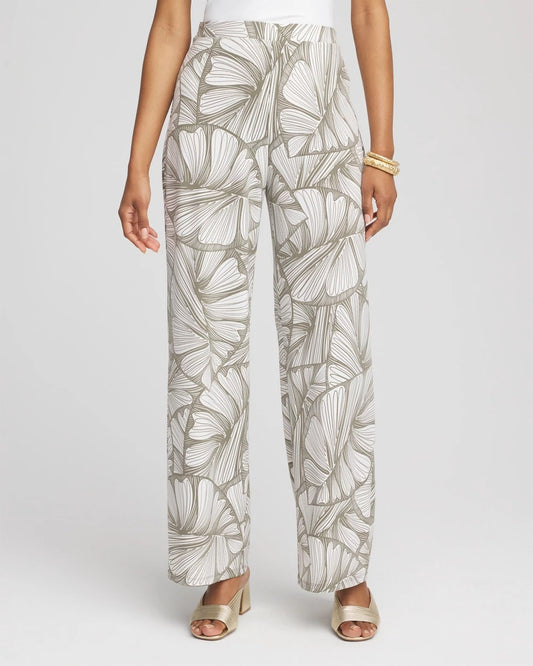 Chico's Clothing Travelers™ Abstract Leaf Print Knit Wide-Leg Pants