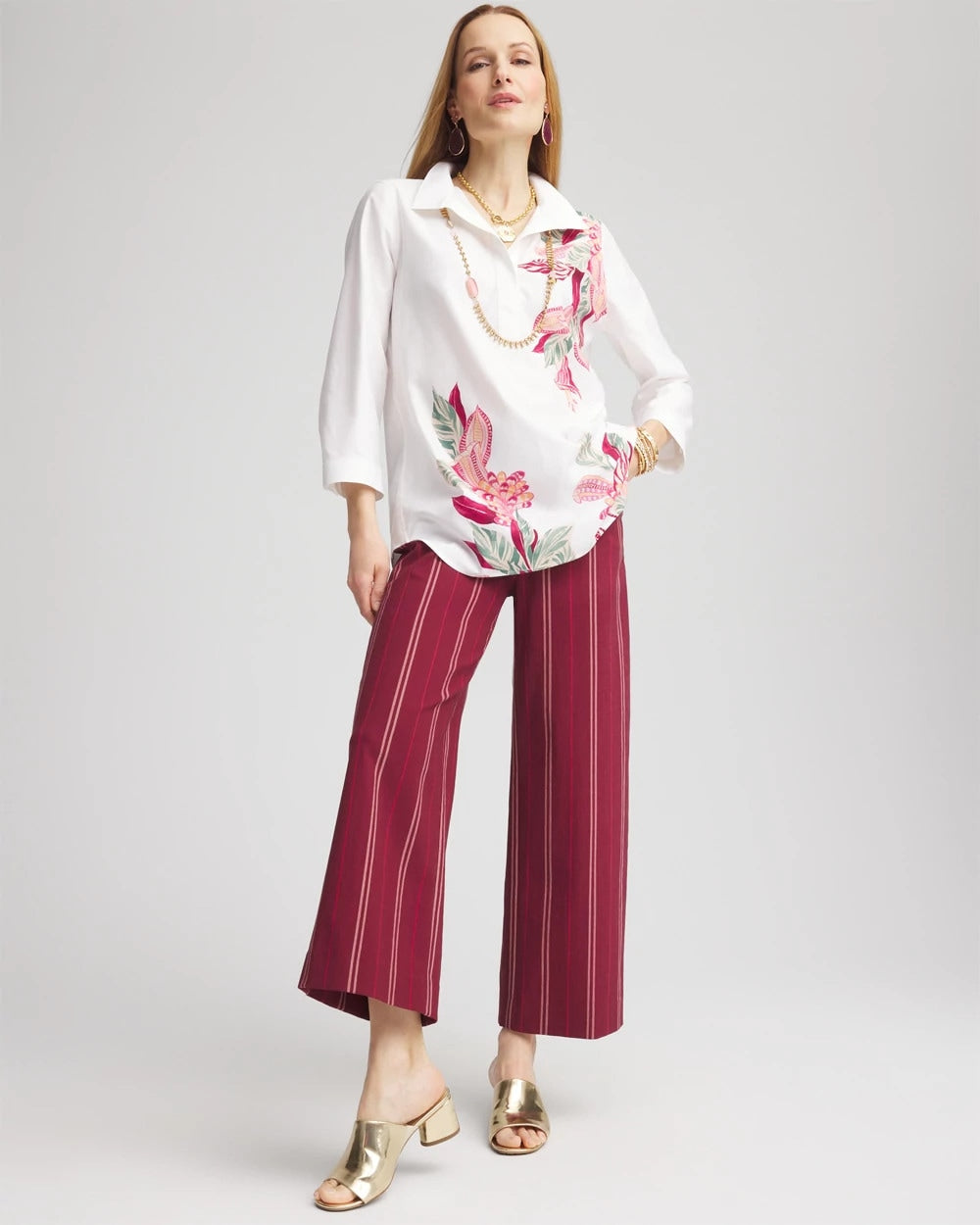 Chico's Clothing Brigitte™ Striped Slub Wide-Leg Cropped Pants