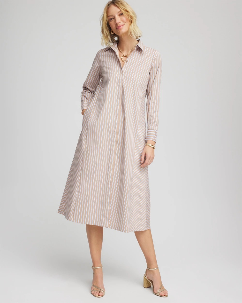 Chico's Clothing Vanilla Chai Striped Shirtdress