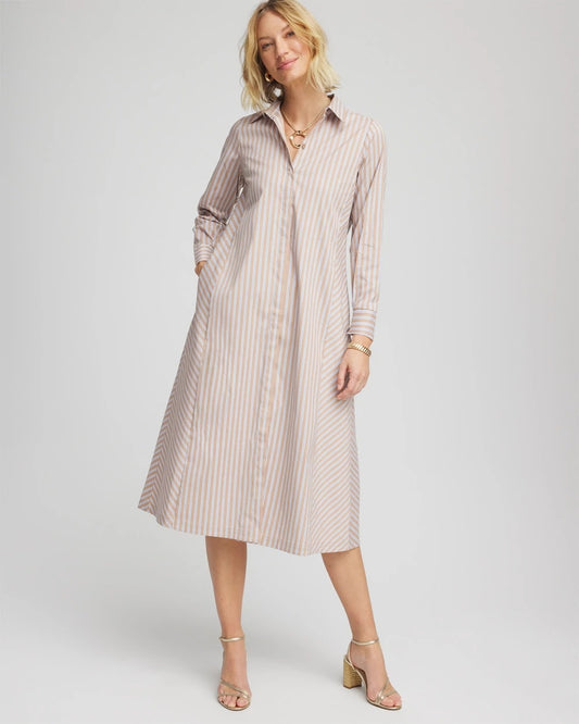 Chico's Clothing Vanilla Chai Striped Shirtdress