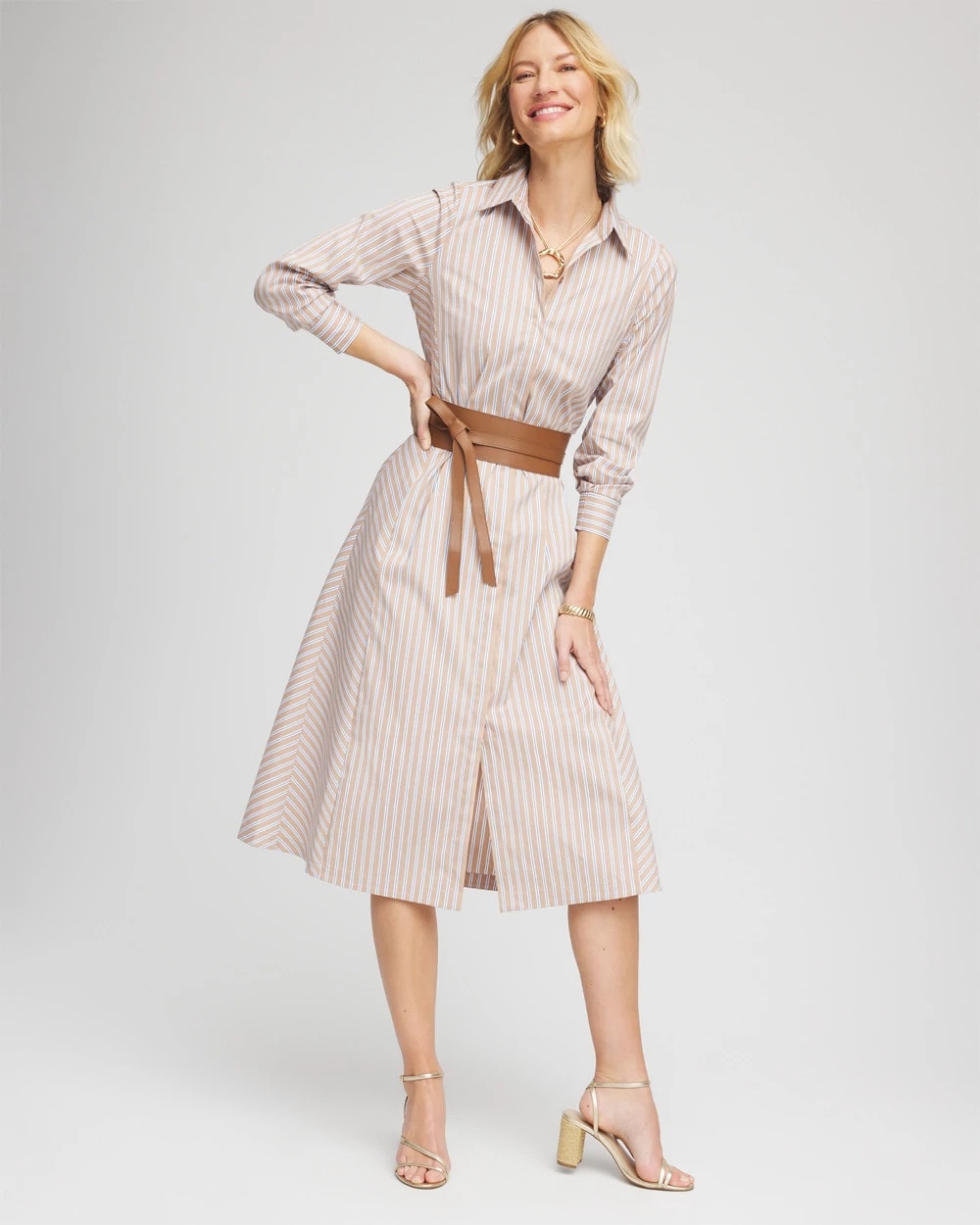 Chico's Clothing Vanilla Chai Striped Shirtdress