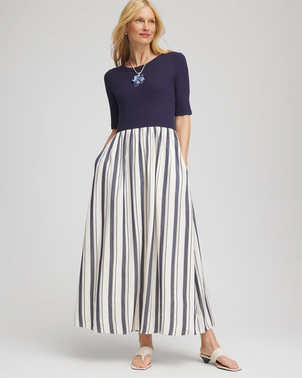 Chico's Clothing Mixed Metallic Striped Maxi Dress