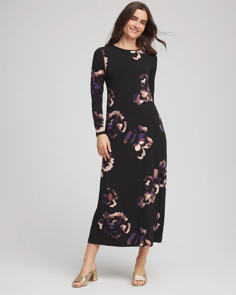 Chico's Clothing Floral Boatneck Column Maxi Dress