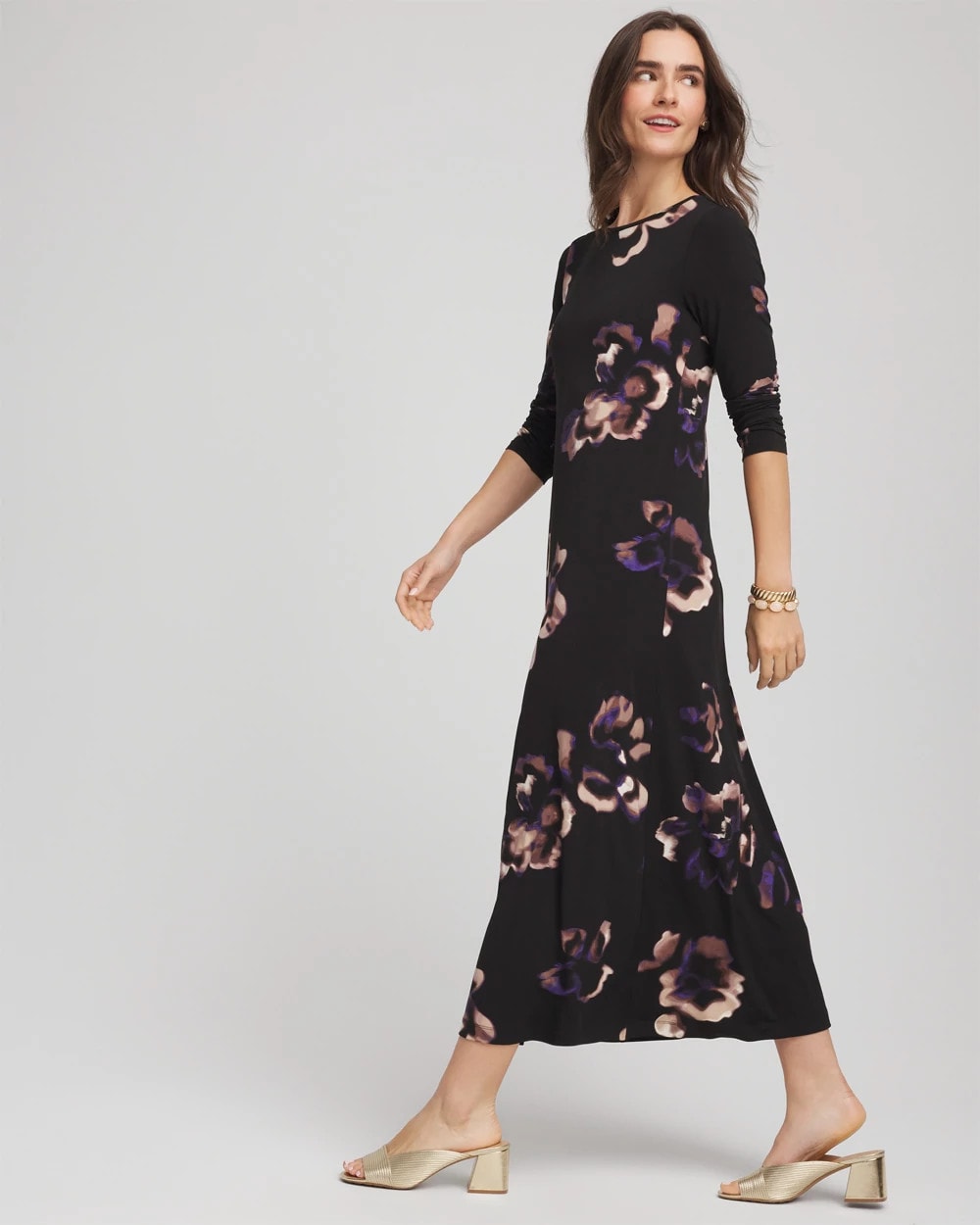 Chico's Clothing Floral Boatneck Column Maxi Dress