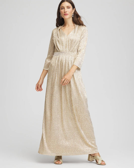 Chico's Clothing Metallic Knit Pleated Maxi Dress