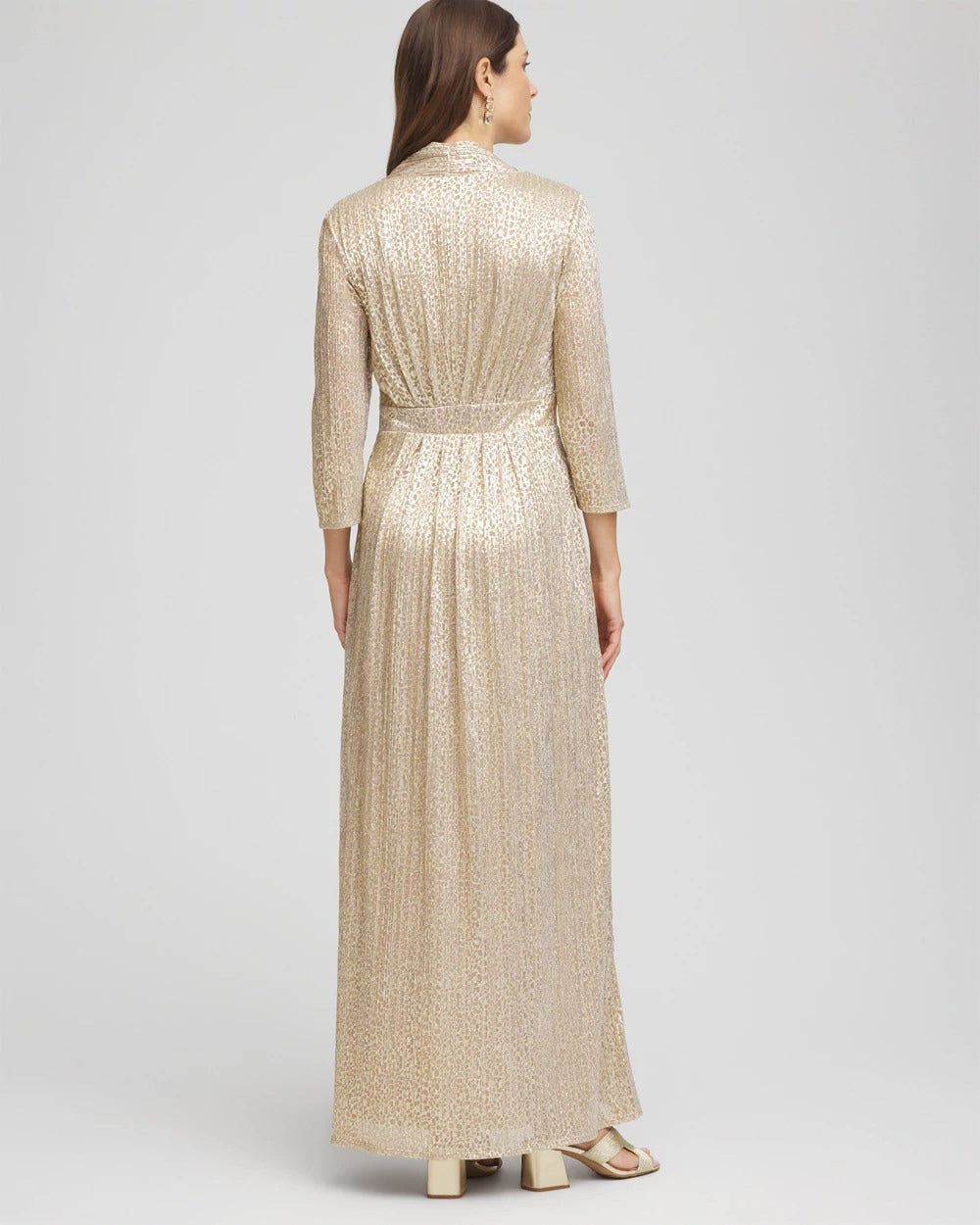 Chico's Clothing Metallic Knit Pleated Maxi Dress