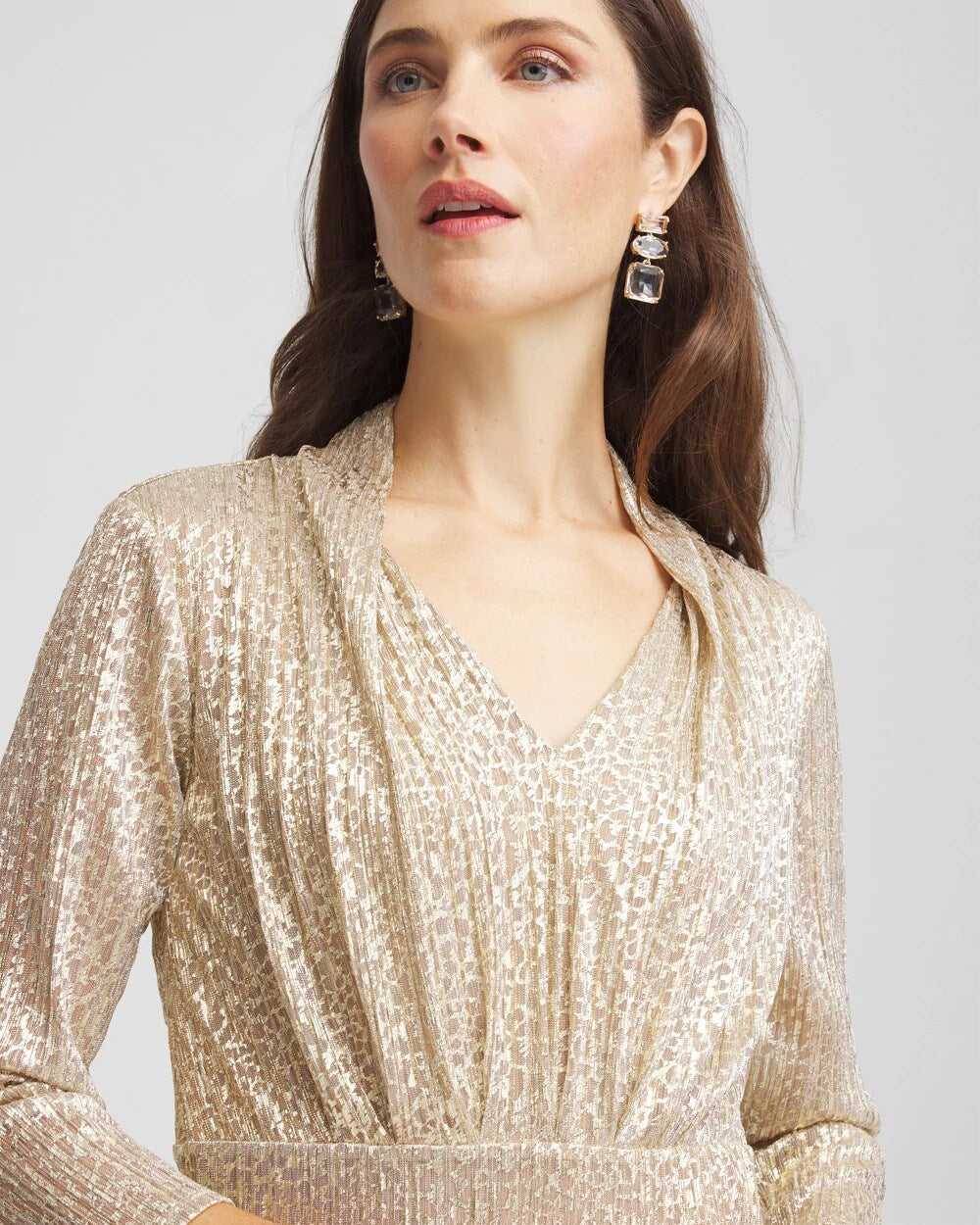 Chico's Clothing Metallic Knit Pleated Maxi Dress