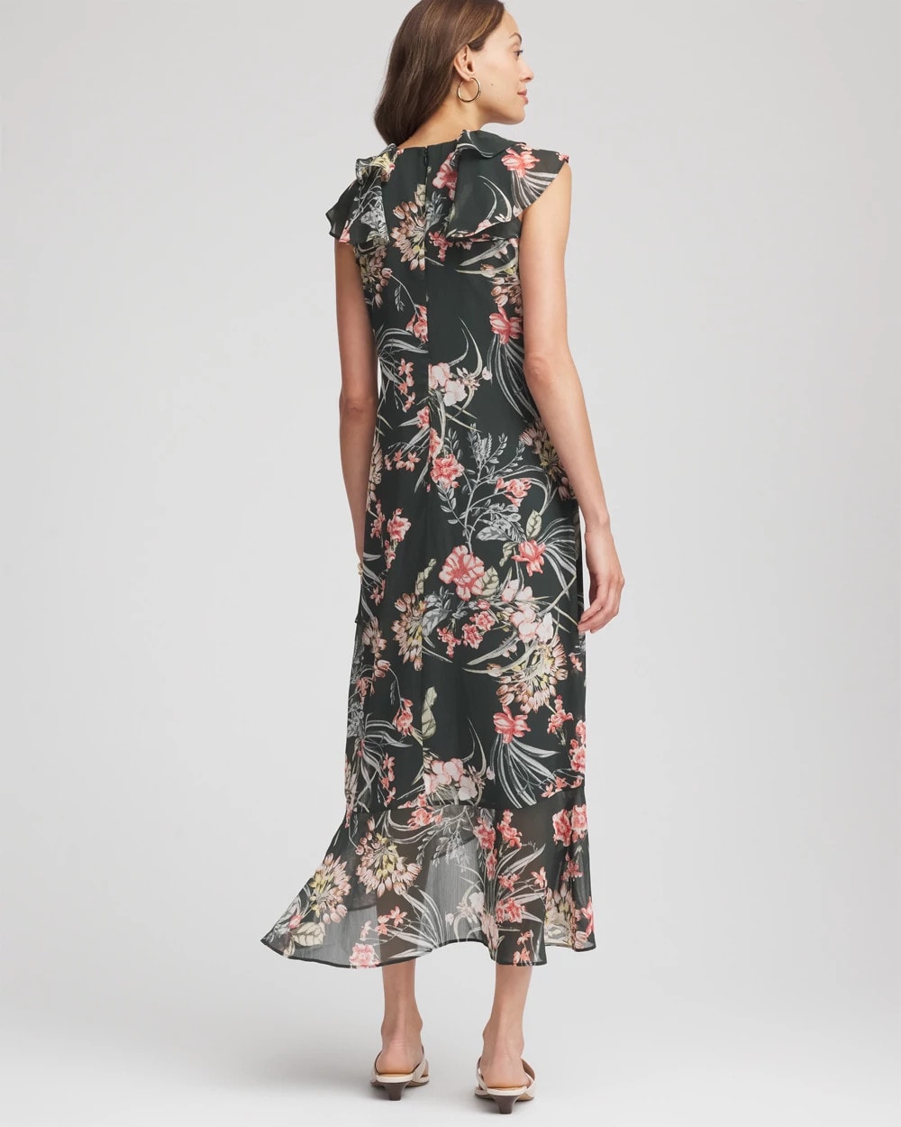 Chico's Clothing Floral Ruffle-Trim Chiffon Dress