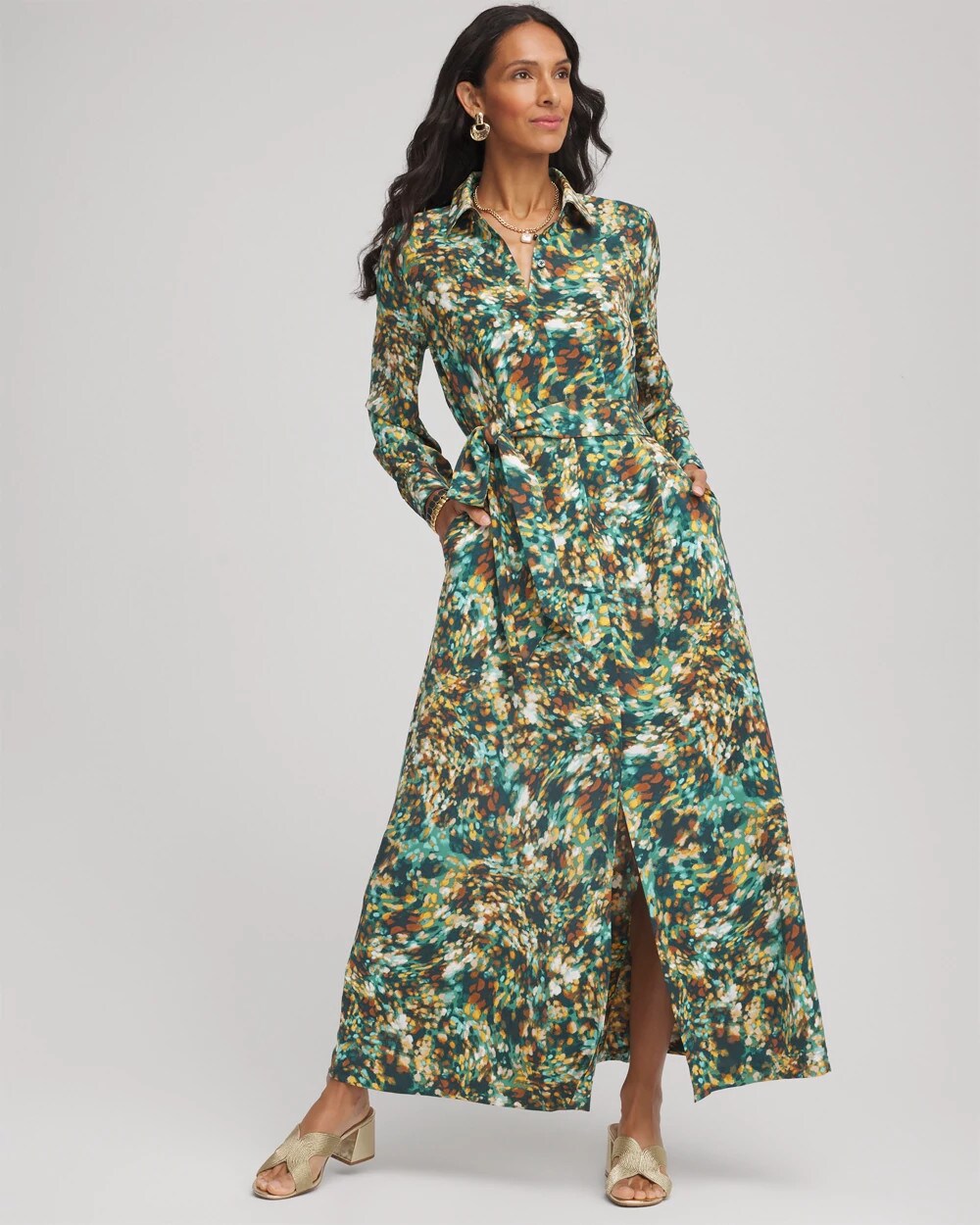 Chico's Clothing Printed Long-Sleeved Shirtdress