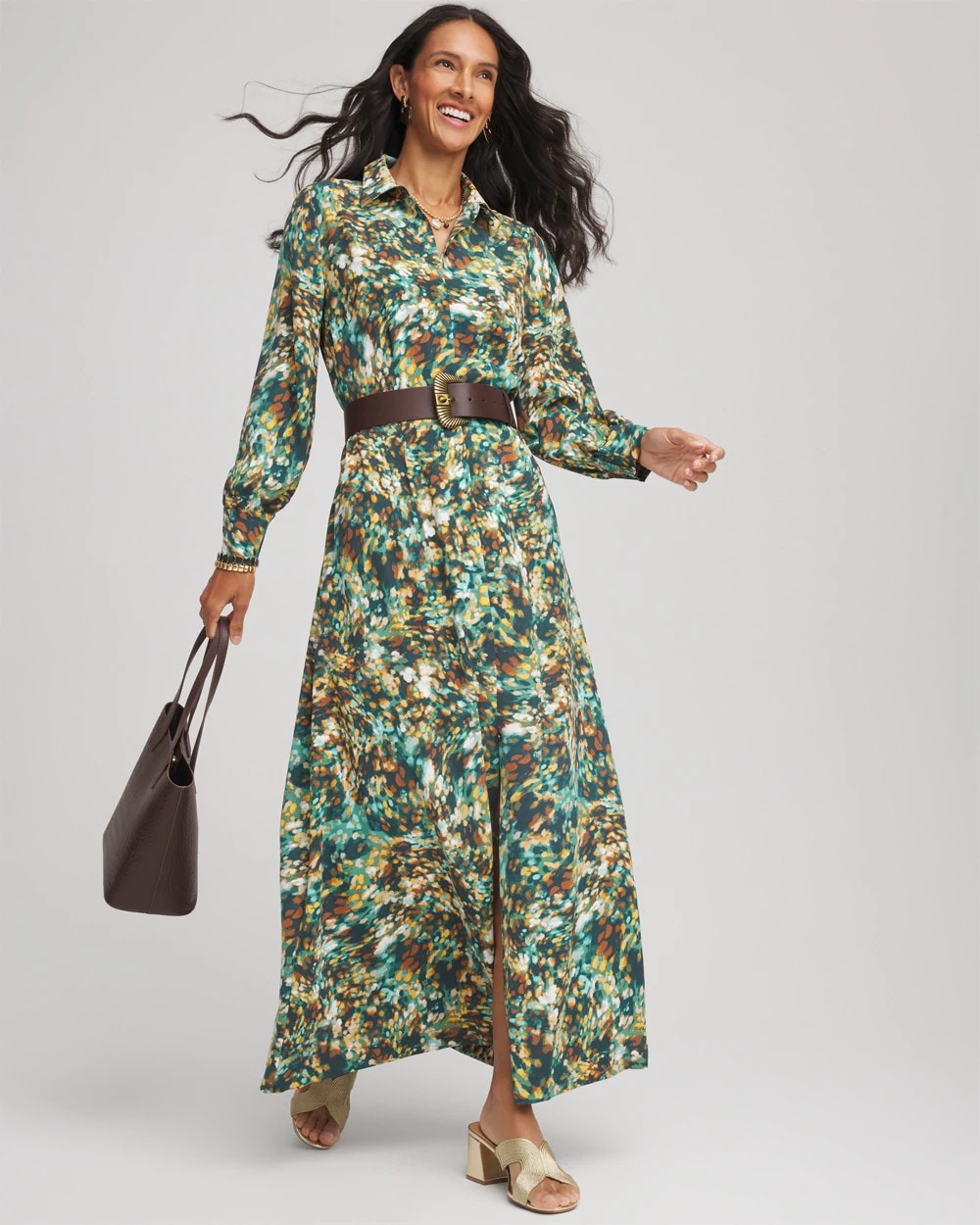 Chico's Clothing Printed Long-Sleeved Shirtdress