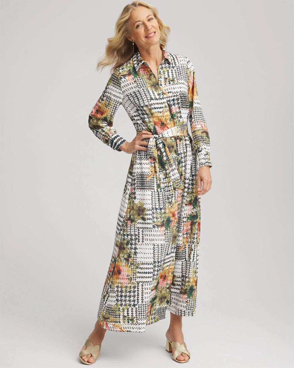Chico's Clothing Artisanal Floral Print  Maxi Shirtdress