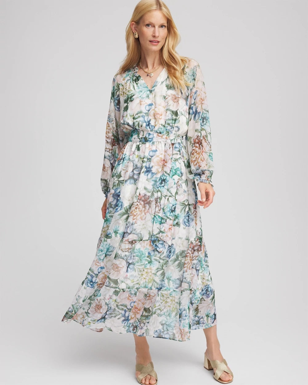 Chico's Clothing Georgette Tie-Front Maxi Dress