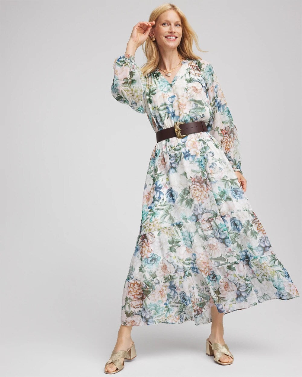 Chico's Clothing Georgette Tie-Front Maxi Dress