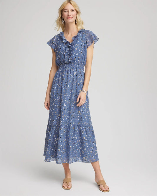 Chico's Clothing Textured Ruffled-Placket Maxi Dress