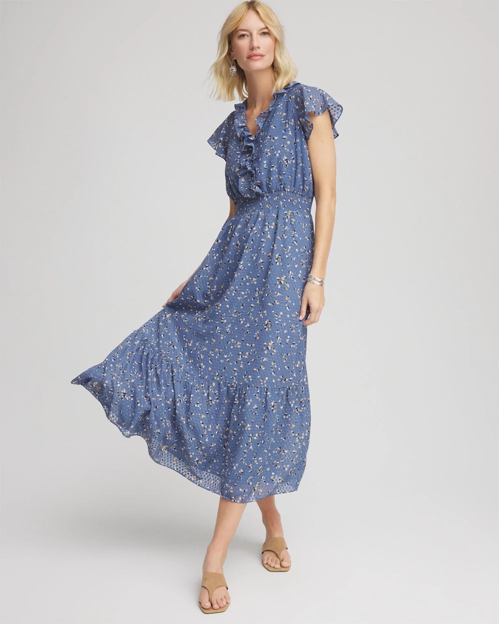 Chico's Clothing Textured Ruffled-Placket Maxi Dress