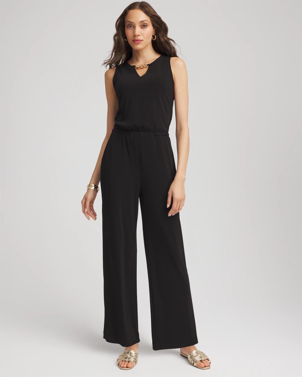 Chico's Clothing Travelers™ Jersey Knit Chain-Trim Jumpsuit