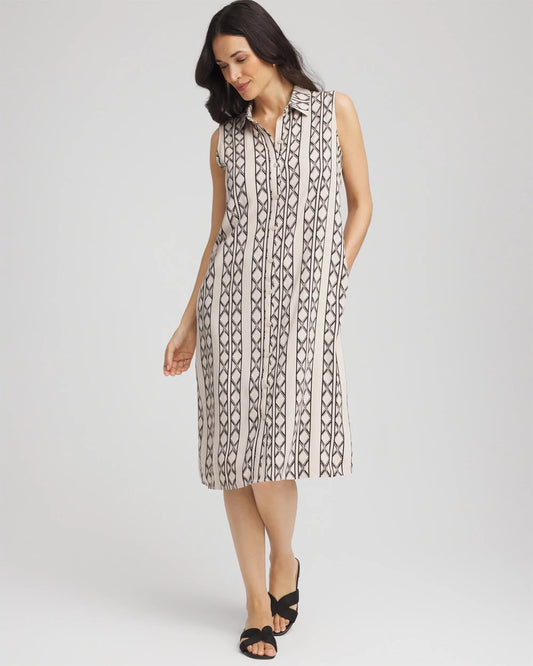 Chico's Clothing Printed Sleeveless Silk-Twill Shirtdress