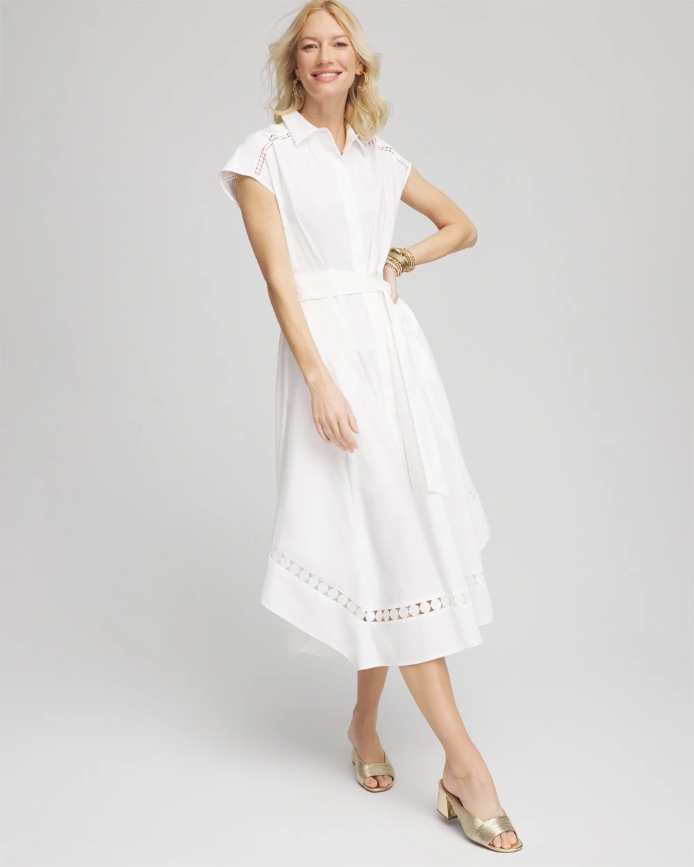 Chico's Clothing Poplin Circle Trim Maxi Shirtdress
