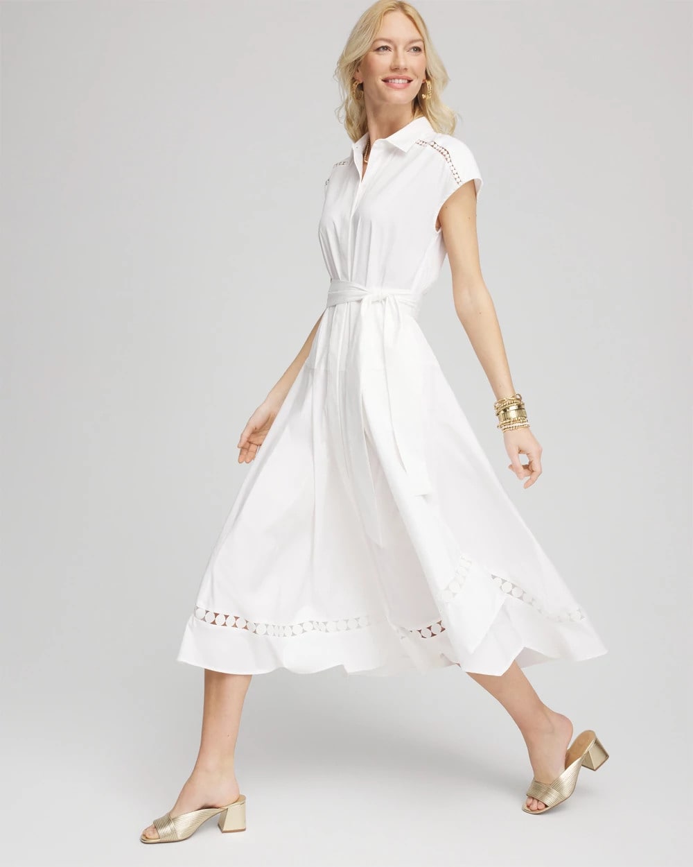 Chico's Clothing Poplin Circle Trim Maxi Shirtdress