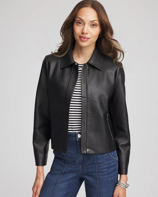 Chico's Clothing Faux Leather Zip-Front Jacket