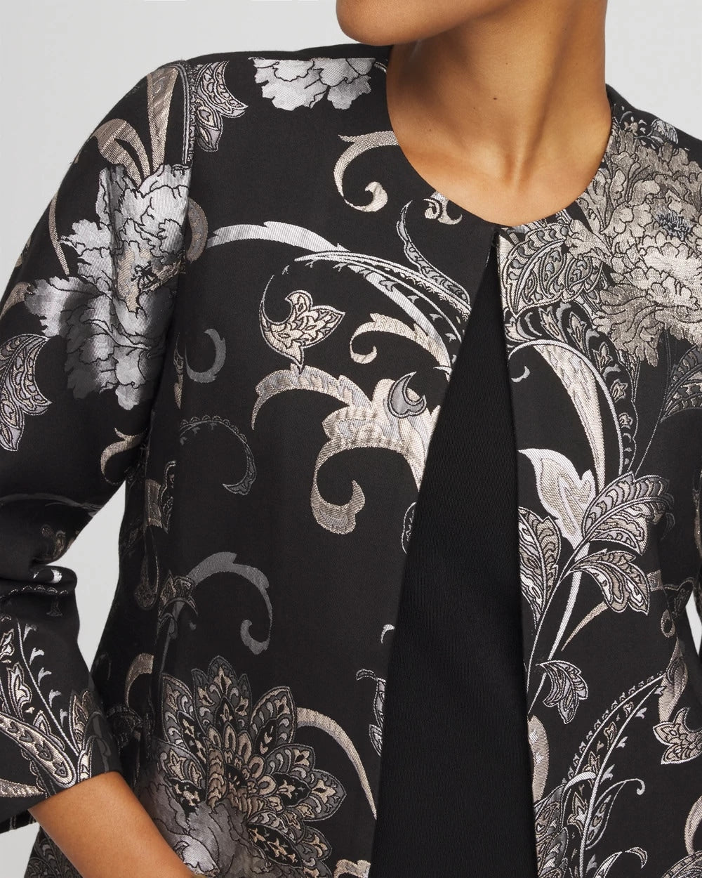 Chico's Clothing Travelers™ Collection Jacquard Floral Shine Jacket