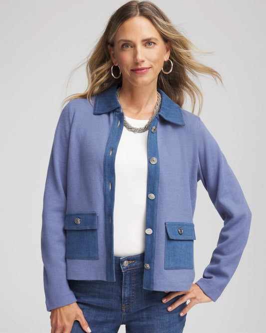 Chico's Clothing Denim Colorblock Marl Shirt Jacket