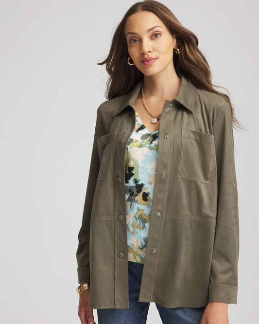 Chico's Clothing Suede Collared Long-Sleeved Shacket