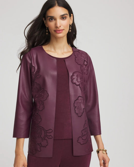 Chico's Clothing Travelers™ Collection Faux Leather Embroidered Jacket