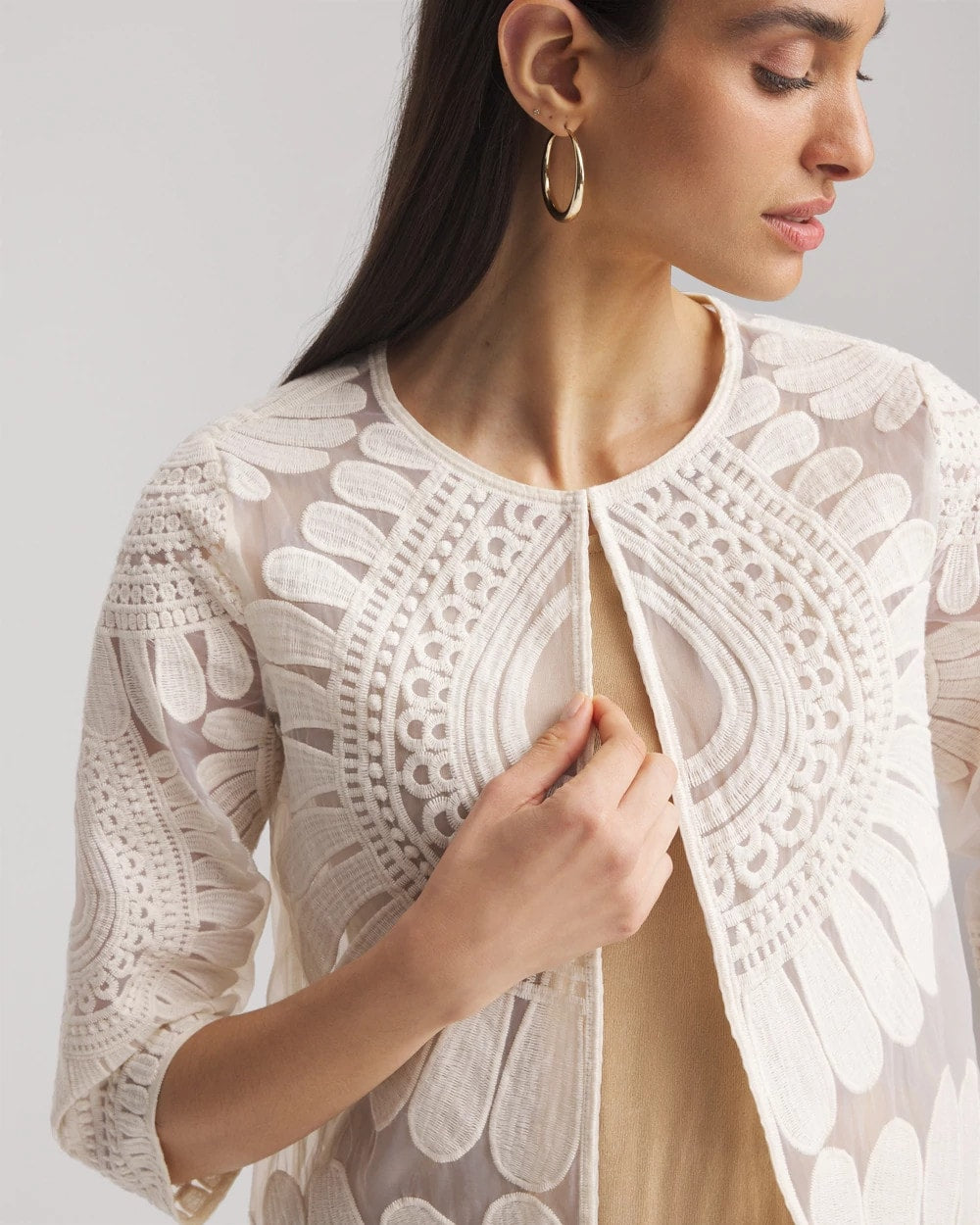 Chico's Clothing Travelers™ Collection Embroidered 3/4 Sleeve Jacket