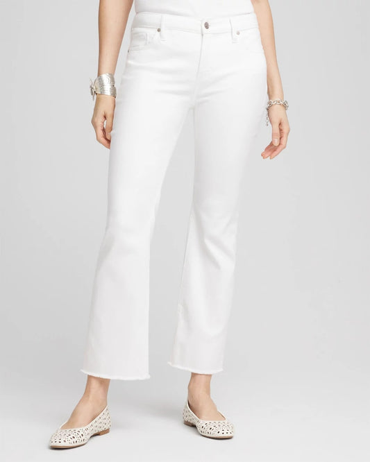 Chico's Petites Petite No Stain Girlfriend Fray Hem Kick Flare Jeans