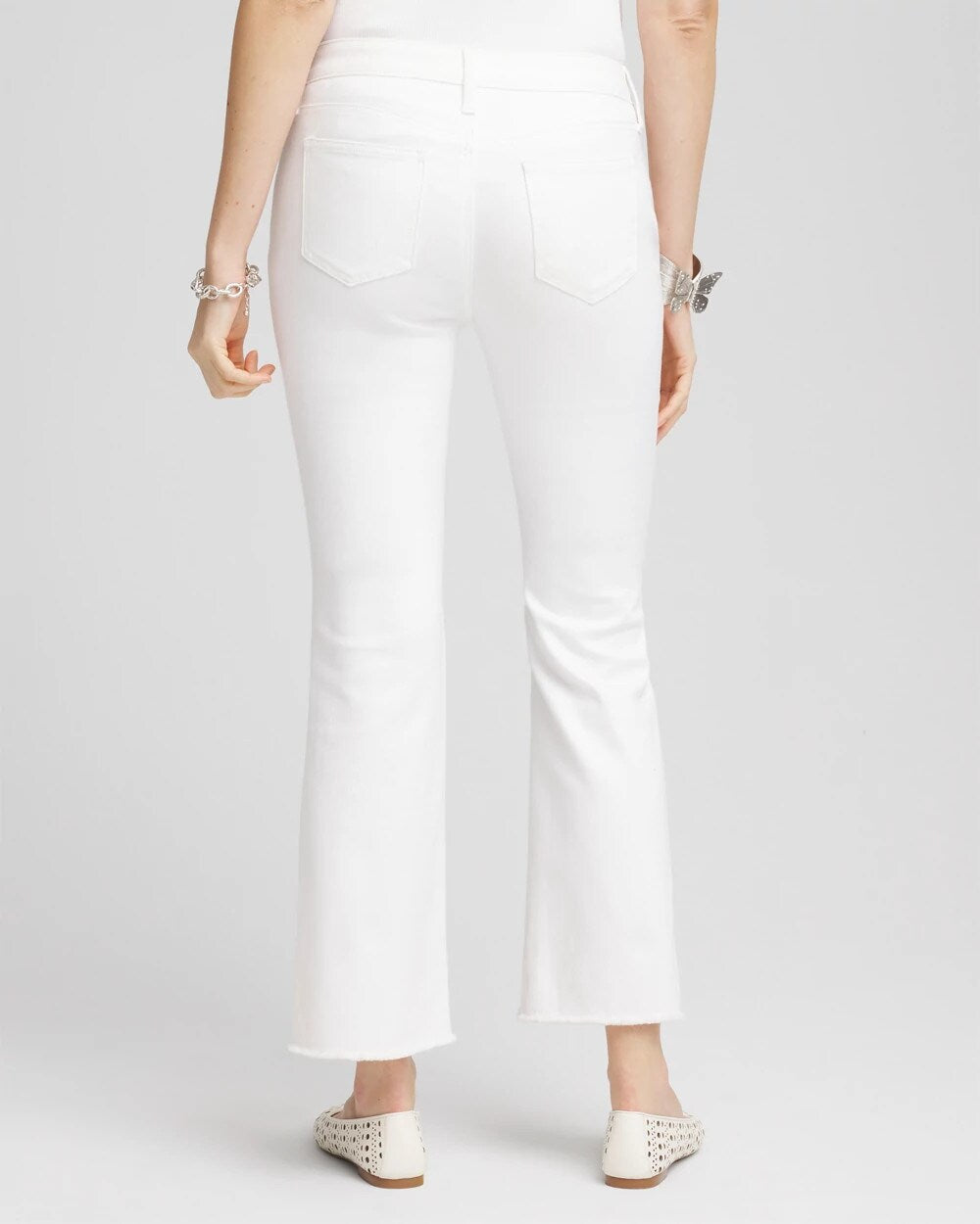 Chico's Petites Petite No Stain Girlfriend Fray Hem Kick Flare Jeans