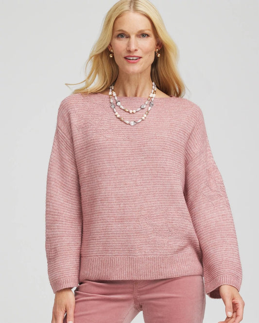 Chico's Clothing Tonal Embroidered Boatneck Pullover Sweater