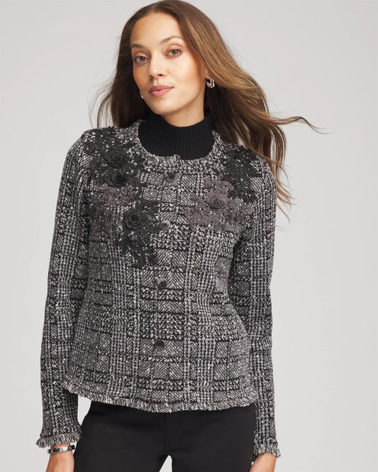 Chico's Clothing Embroidered Metallic Tweed Cardigan