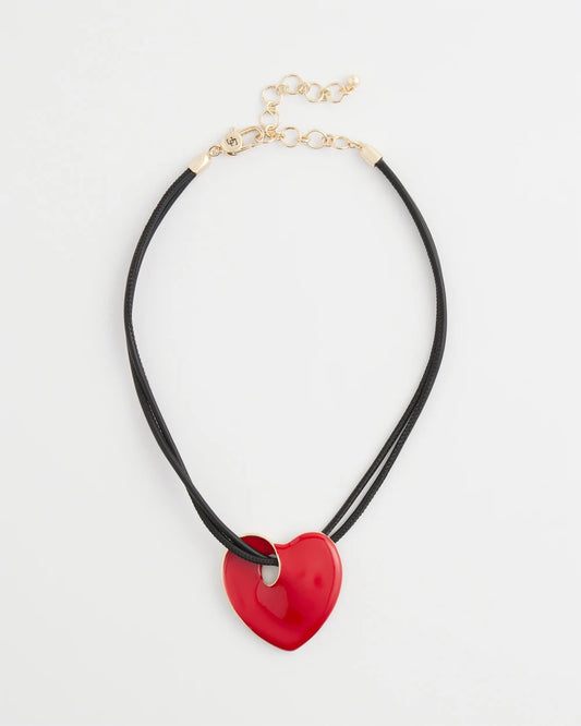 Chico's Jewelry Red Enamel Heart Pendant Necklace