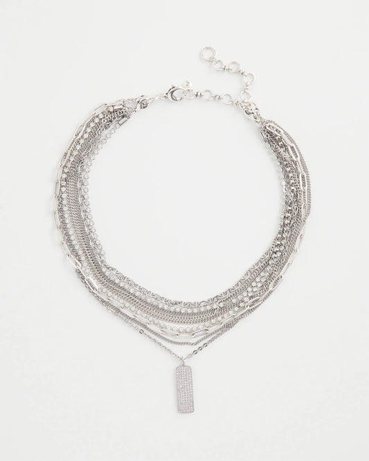 Chico's Jewelry Silver Tone Pave Multistrand Necklace