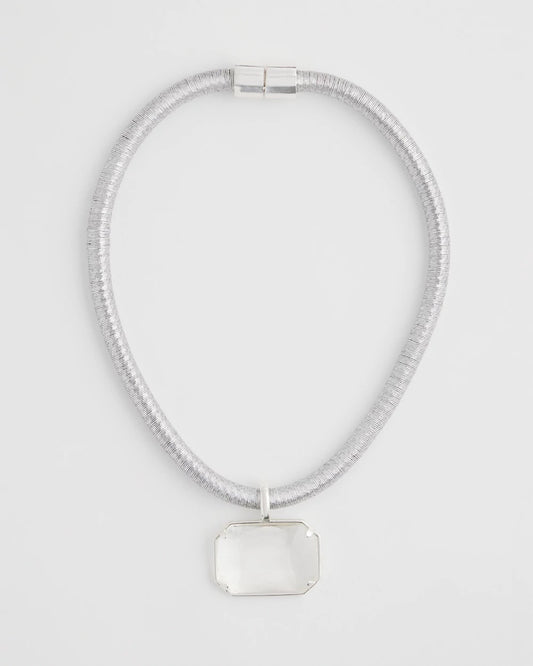 Chico's Jewelry Silvertone Gem Pendant Cord Necklace