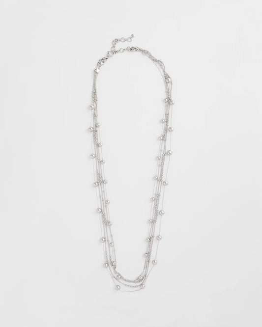 Chico's Jewelry Multistrand Beaded Silvertone Necklace