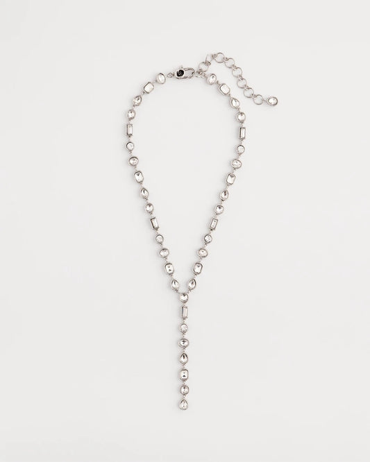 Chico's Jewelry Bezel Set Silvertone Y-Necklace
